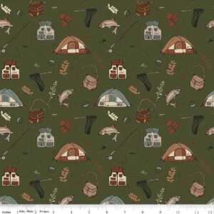 Let's Wander Gone Fishing Forest Flannel F17504