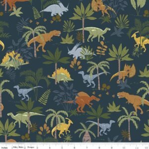 Cretaceous Jungle Dinos Navy Flannel F17506
