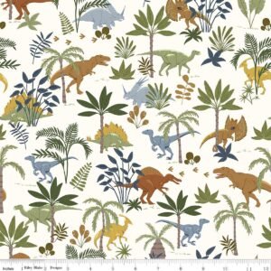 Cretaceous Jungle Dinos Off White Flannel F17506
