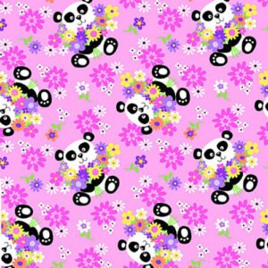 Comfy Panda and Flowers on Pink Flannel - 9" Remnant